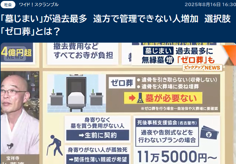 ワイドスクランブルサタデーに当協会の「ゼロ葬」について紹介がありました。